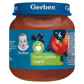 Gerber, Deser, krem z jabłek i jagód, po 4 miesiącu, 125 g - zdjęcie produktu