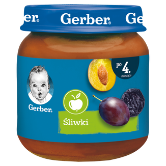 Gerber Deser, śliwki, po 4 miesiącu, 125 g USZKODZONE OPAKOWANIE - zdjęcie produktu