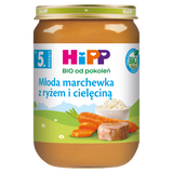 HiPP BIO od pokoleń, młoda marchewka z ryżem i cielęciną, BIO, po 5 miesiącu, 190 g - miniaturka zdjęcia produktu