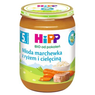 HiPP Danie Bio Młoda marchewka z ryżem i cielęciną, po 5 miesiącu, 190 g - zdjęcie produktu