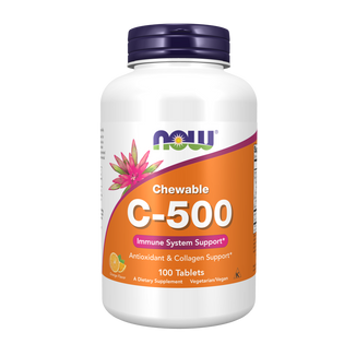 Now Foods C-500, witamina C + bioflawonoidy + acerola, smak pomarańczowy, 100 tabletek do żucia - zdjęcie produktu