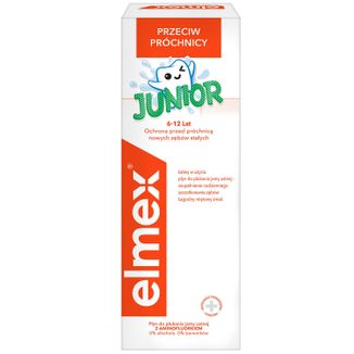 Elmex Junior, płyn do płukania jamy ustnej dla dzieci 6-12 lat, z aminofluorkiem, 400 ml USZKODZONE OPAKOWANIE - zdjęcie produktu