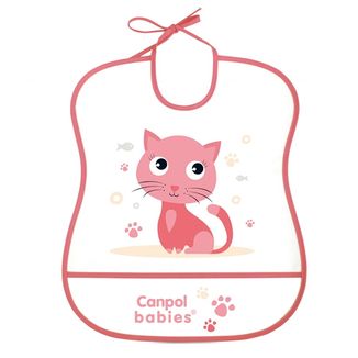Canpol Babies, śliniak plastikowy, miękki, kotek, od 6 miesiąca, 1 sztuka USZKODZONE OPAKOWANIE - zdjęcie produktu