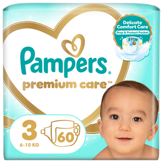 Pampers Premium Care 3 (6-10 kg), pieluchy, 60 sztuk Pampers Premium Care 3 (6-10 kg), pieluchy, 60 sztuk - zdjęcie produktu