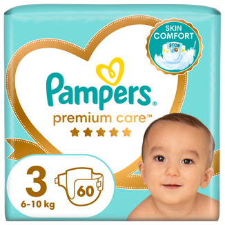 Pampers Premium Care, pieluchy rozmiar 3, 6-10 kg, 60 sztuk - zdjęcie produktu