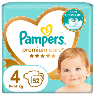 Pampers Premium Care, pieluchy, rozmiar 4, 9-14 kg, 52 sztuki - zdjęcie produktu