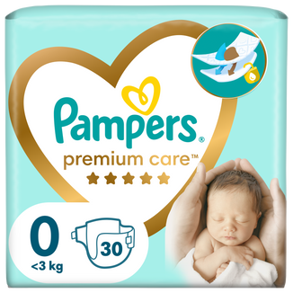 Pampers Premium Care, pieluchy rozmiar 0, do 3 kg, 30 sztuk - zdjęcie produktu
