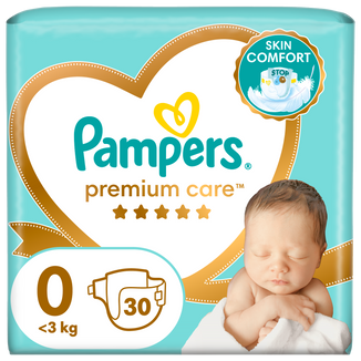 Pampers Premium Care, pieluchy rozmiar 0, do 3 kg, 30 sztuk - zdjęcie produktu