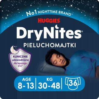 Huggies DryNites, majtki na noc dla chłopców, 8 -13 lat, 30-48 kg, 9 sztuk - zdjęcie produktu