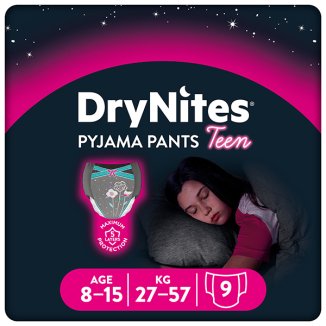 Huggies DryNites, majtki na noc dla dziewczynek, 8-15 lat, 27-57 kg, 9 sztuk - zdjęcie produktu