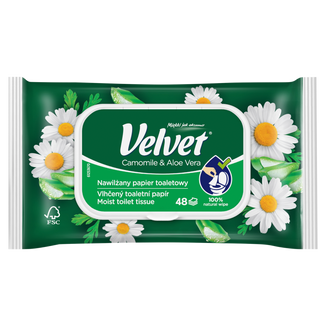 Velvet, papier toaletowy nawilżany, Camomile & Aloe Vera,  z klipsem, 48 sztuk - zdjęcie produktu