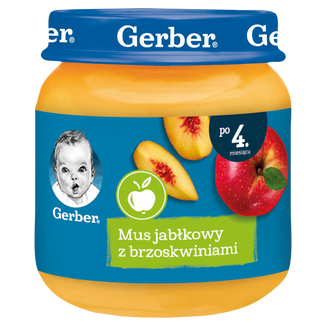 Gerber Deser, mus jabłkowy z brzoskwiniami, po 4 miesiącu, 125 g USZKODZONE OPAKOWANIE - zdjęcie produktu