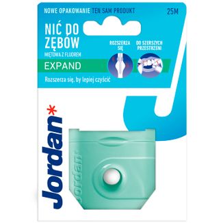 Jordan Expand Floss, nić dentystyczna z fluorem, woskowana, miętowa, 25 m USZKODZONE OPAKOWANIE - zdjęcie produktu