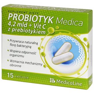 Probiotyk Medica 4,2 mld + Vit C z prebiotykiem, 15 kapsułek - zdjęcie produktu