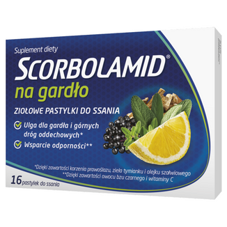 Scorbolamid na Gardło, ziołowe pastylki do ssania, 16 sztuk USZKODZONE OPAKOWANIE - zdjęcie produktu
