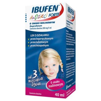 Ibufen dla dzieci Forte o smaku malinowym 200 mg/ 5 ml, zawiesina doustna od 3 miesiąca, 40 ml - zdjęcie produktu