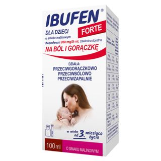 Ibufen dla dzieci Forte o smaku malinowym 200 mg/ 5ml, zawiesina doustna od 3 miesiąca, 100ml - miniaturka  zdjęcia produktu