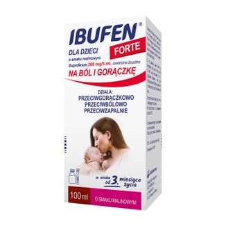 Ibufen dla dzieci Forte o smaku malinowym 200 mg/ 5ml, zawiesina doustna od 3 miesiąca, 100ml - zdjęcie produktu