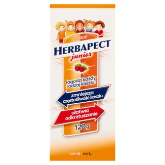 Herbapect Junior, syrop dla dzieci, smak malinowy, 120 g - zdjęcie produktu