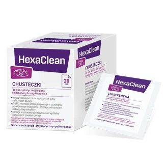 HexaClean, chusteczki do specjalistycznej higieny i pielęgnacji brzegów powiek, 20 sztuk - zdjęcie produktu