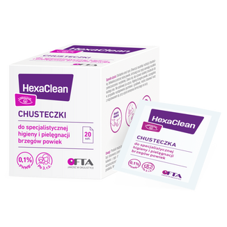 HexaClean, chusteczki do specjalistycznej higieny i pielęgnacji brzegów powiek, 20 sztuk - zdjęcie produktu