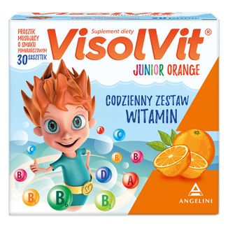 VisolVit Junior Orange, proszek musujący, smak pomarańczowy, 30 saszetek USZKODZONE OPAKOWANIE - zdjęcie produktu