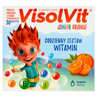 VisolVit Junior Orange, proszek musujący, smak pomarańczowy, 30 saszetek USZKODZONE OPAKOWANIE - zdjęcie produktu
