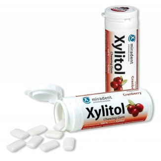 Miradent Xylitol, guma do żucia z ksylitolem, smak żurawinowy, 30 sztuk - zdjęcie produktu