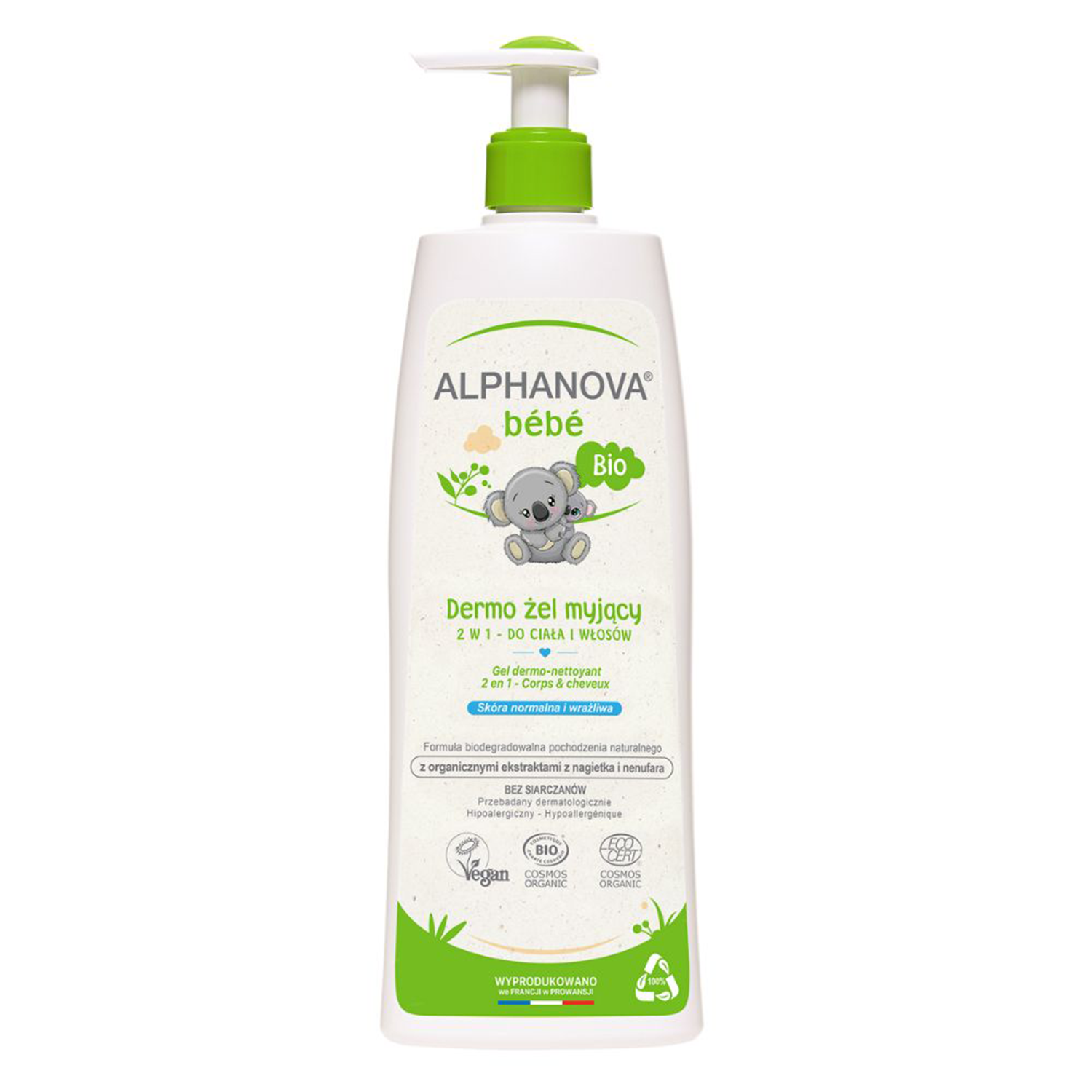 Nieznana Alphanova Bebe, dermo-żel do mycia ciała i włosów, naturalny, z pompką, 500 ml