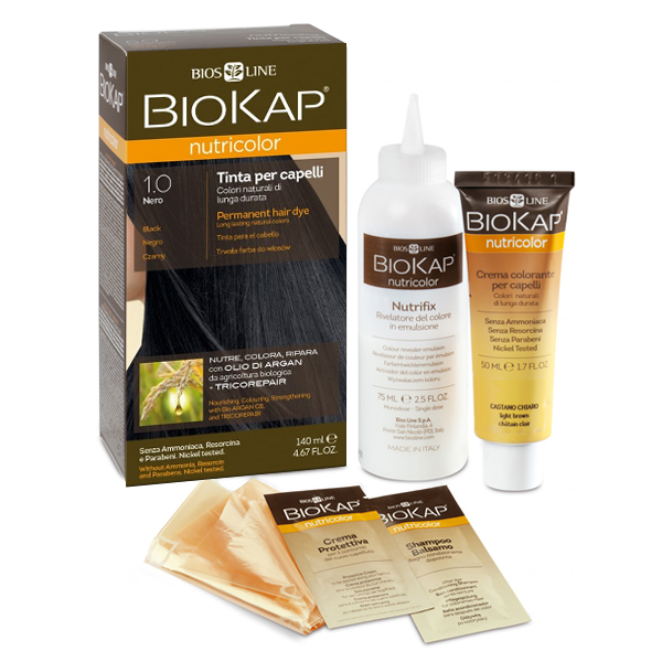 Biokap Biokap Nutricolor, farba koloryzująca do włosów, 1.0 czarny, 140 ml