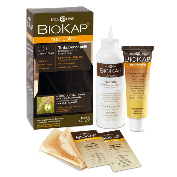 Biokap Biokap Nutricolor, farba koloryzująca do włosów, 3.0 ciemny brąz, 140 ml