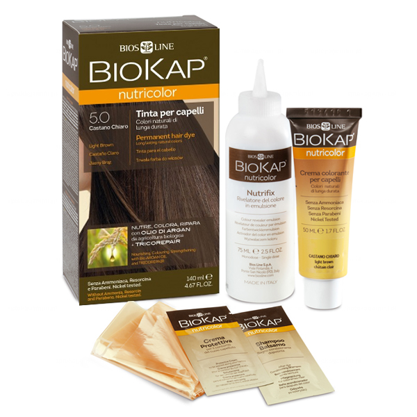 Biokap Biokap Nutricolor, farba koloryzująca do włosów, 5.0 jasny brąz, 140 ml