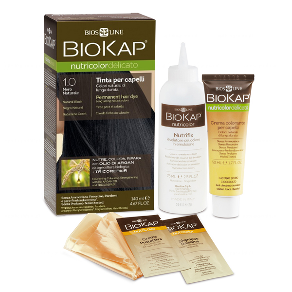 Biokap Biokap Nutricolor Delicato, farba koloryzująca do włosów, 1.0 naturalna czerń, 140 ml