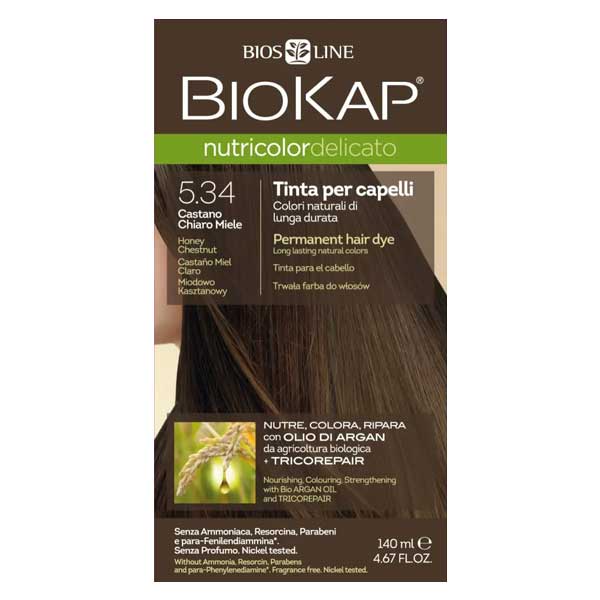 Biokap Biokap Nutricolor Delicato, farba koloryzująca do włosów, 5.34 miodowo-kasztanowy, 140 ml
