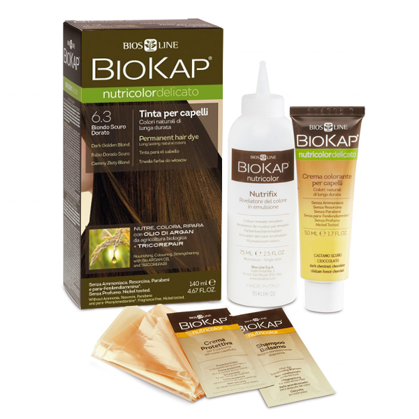 Biokap Biokap Nutricolor Delicato, farba koloryzująca do włosów, 6.3 ciemny złoty blond, 140 ml