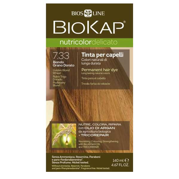 Biokap Biokap Nutricolor Delicato, farba koloryzująca do włosów, 7.33 pozłacany blond, 140 ml
