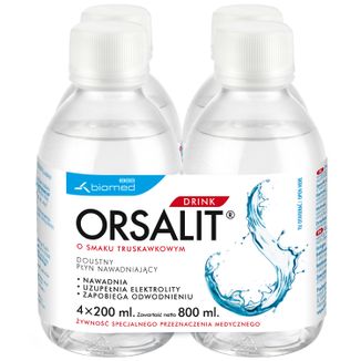 Orsalit Drink, nawadniający płyn doustny dla dzieci powyżej 3 roku, smak truskawkowy, 4 x 200 ml - zdjęcie produktu