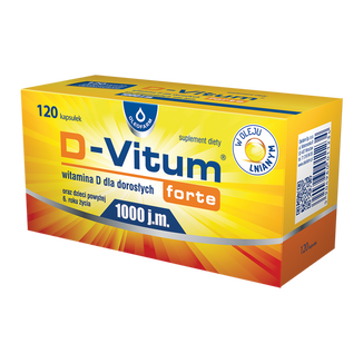 D-Vitum Forte 1000 j.m., witamina D dla dorosłych i dzieci powyżej 6 roku, 120 kapsułek - zdjęcie produktu