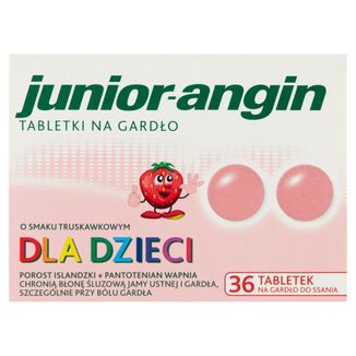 Junior-angin, dla dzieci od 4 lat, smak truskawkowy, 36 tabletek do ssania USZKODZONE OPAKOWANIE - zdjęcie produktu