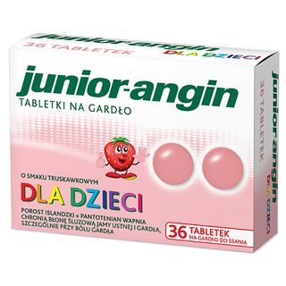 Junior-angin, dla dzieci od 4 lat, smak truskawkowy, 36 tabletek do ssania - zdjęcie produktu