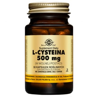 Solgar L-Cysteina 500 mg, 30 kapsułek roślinnych - zdjęcie produktu