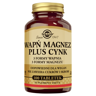 Solgar Wapń, Magnez, Cynk, 100 tabletek - zdjęcie produktu