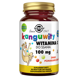 Solgar Kanguwity Witamina C 100 mg, smak pomarańczowy, 90 pastylek do ssania - zdjęcie produktu