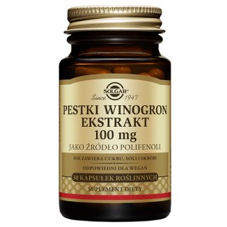 Solgar Pestki Winogron Ekstrakt 100 mg, 30 kapsułek - zdjęcie produktu