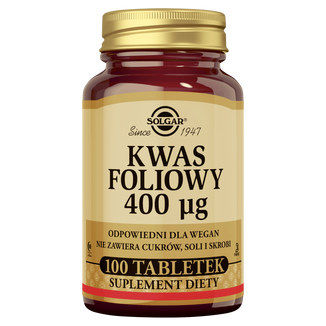Solgar Kwas foliowy 400 µg, 100 tabletek KRÓTKA DATA - zdjęcie produktu