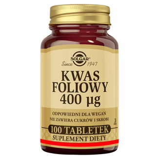 Solgar Kwas foliowy 400 µg, 100 tabletek - zdjęcie produktu