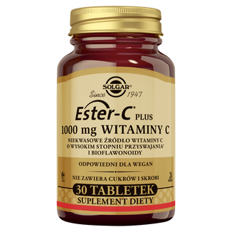 Solgar Ester C Plus 1000 mg Witaminy C, 30 tabletek KRÓTKA DATA Solgar Ester C Plus 1000 mg Witaminy C, 30 tabletek KRÓTKA DATA - zdjęcie produktu