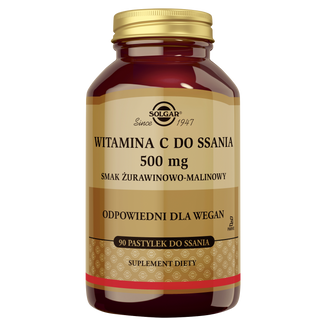Solgar Witamina C 500 mg, smak żurawinowo-malinowy, 90 pastylek do ssania KRÓTKA DATA - zdjęcie produktu