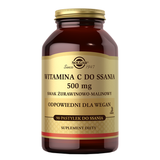 Solgar Witamina C 500 mg, smak żurawinowo-malinowy, 90 pastylek do ssania - zdjęcie produktu
