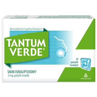 Tantum Verde 3 mg, smak eukaliptusowy, 30 pastylek twardych USZKODZONE OPAKOWANIE - zdjęcie produktu
